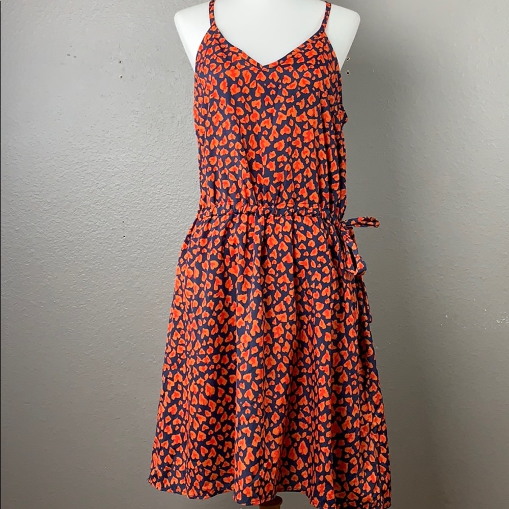 Collective Concepts Orange, Red and Navy Abstract Animal Patterned Dress